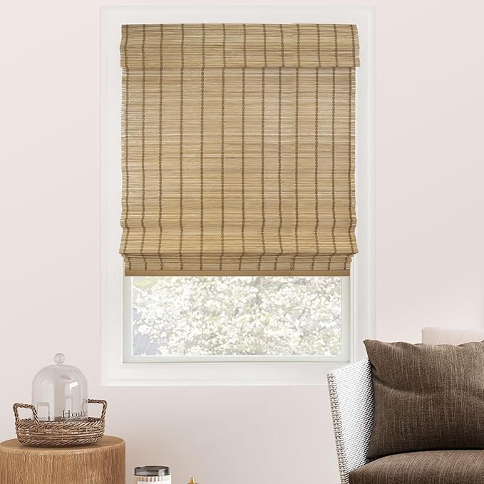 CHICOLOGY Bamboo Roman Shade, Cordless Light Filtering Woven Wood Window Treatment for Living Room, Dining Room, Kitchen & Office, Natural Bamboo Blinds for Boho Coastal Decor, Deer, 39" W x 64" H