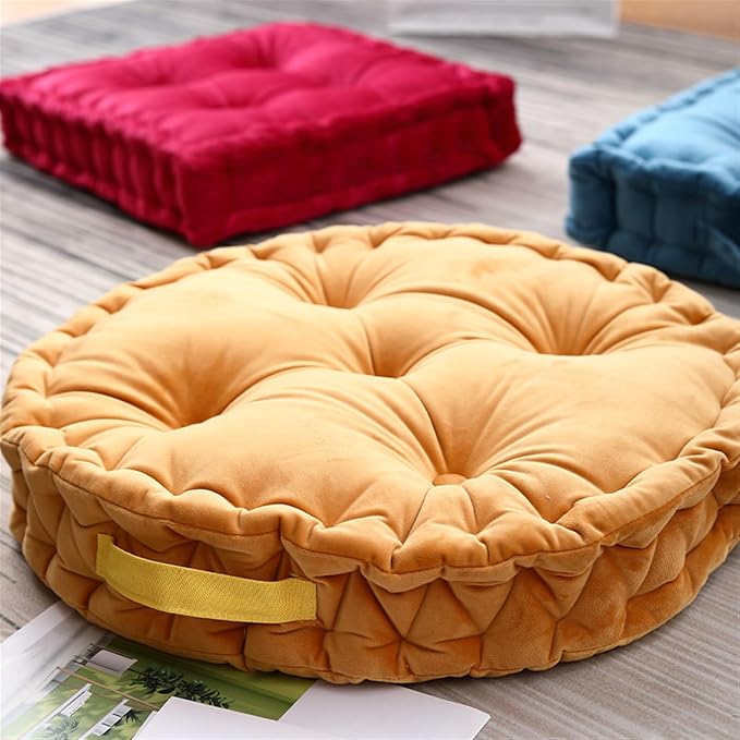 Lifup Large Round Floor Pillow Cushion for Adults, Tufted Plush Cushions with Handle for Classroom Balcony Tatami Living Room Yoga Seating Pink 20"