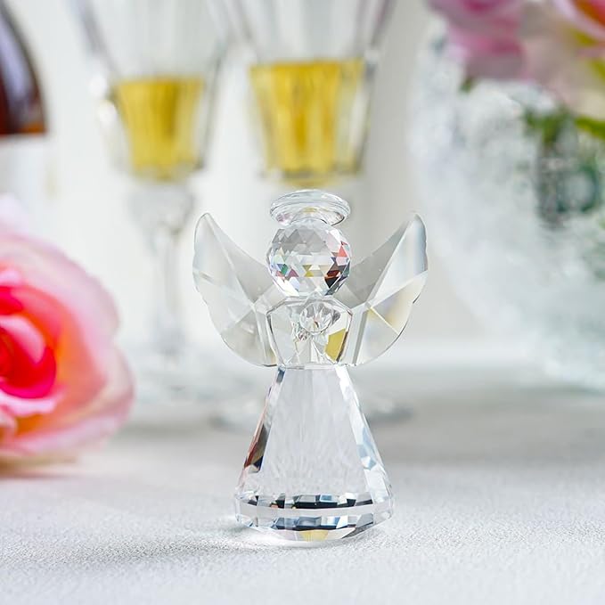 3.3in Glass Angel Figurines Crystal Guardian Angel Gifts for Women Clear Angels Collectible Decor Gift for Valentines, Mother's Day, Birthday