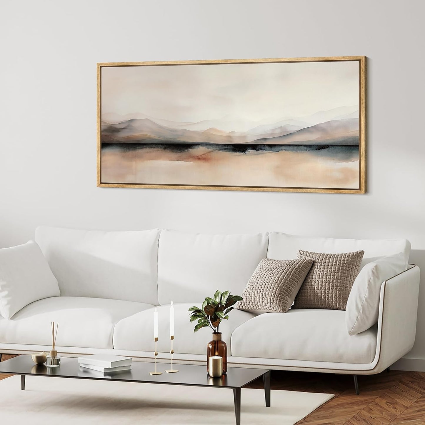 MUDECOR Extra Large Framed Canvas Print Wall Art Abstract Mountain Hues Modern Minimalist Landscape Antique Retro Fine Art Illustrations Decorative Colorful for Bedroom - 60"x30"