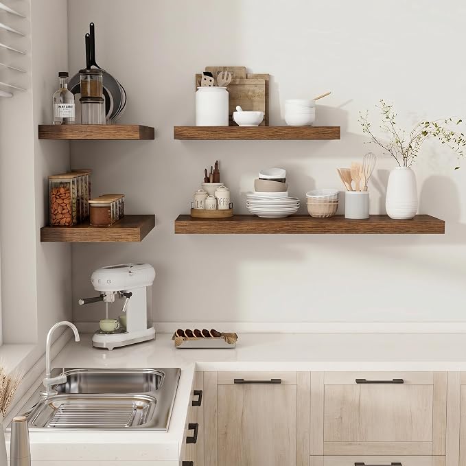 Vivelove 12 Inch Deep Floating Shelves 72 inch Long, 72 x 12 Wide Wall Shelves with Invisible Brackets, for Bedroom Bathroom Living Room Kitchen Office, Farmhouse Home Decor, Set of 1, Walnut