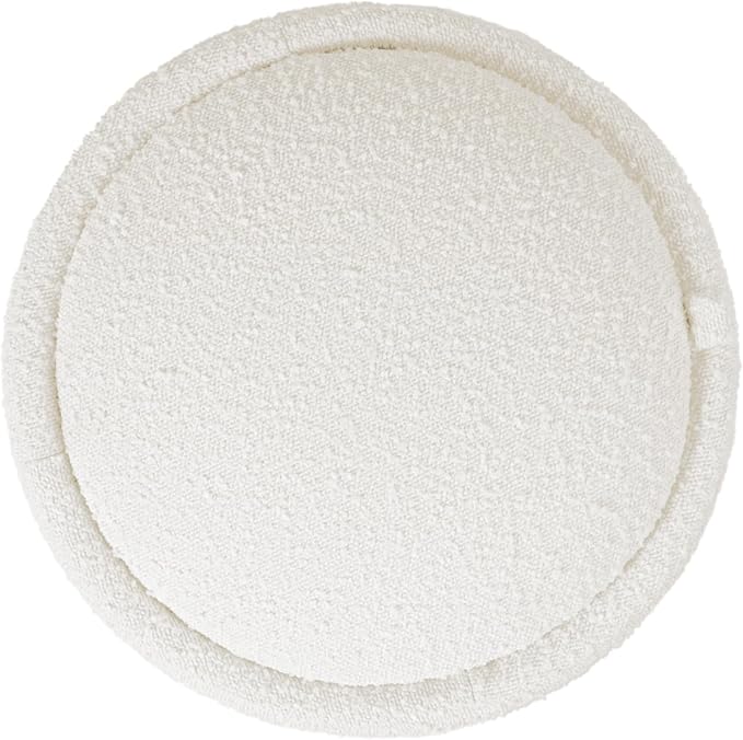 HomePop Storage Round Ottoman with Removable Lid |Homepop Home Décor|Upholstered Round Foot Rest Ottoman - Cream Boucle