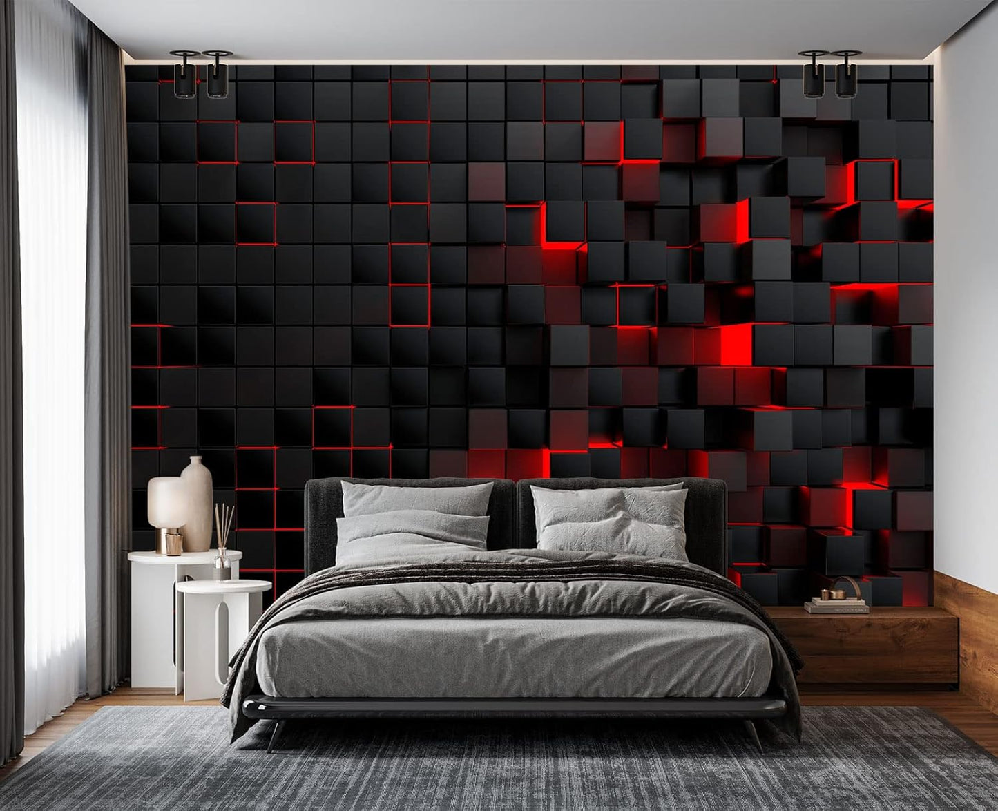 Tech Red Blocks Wall Mural Wallpaper for Bedroom 103" x 69"