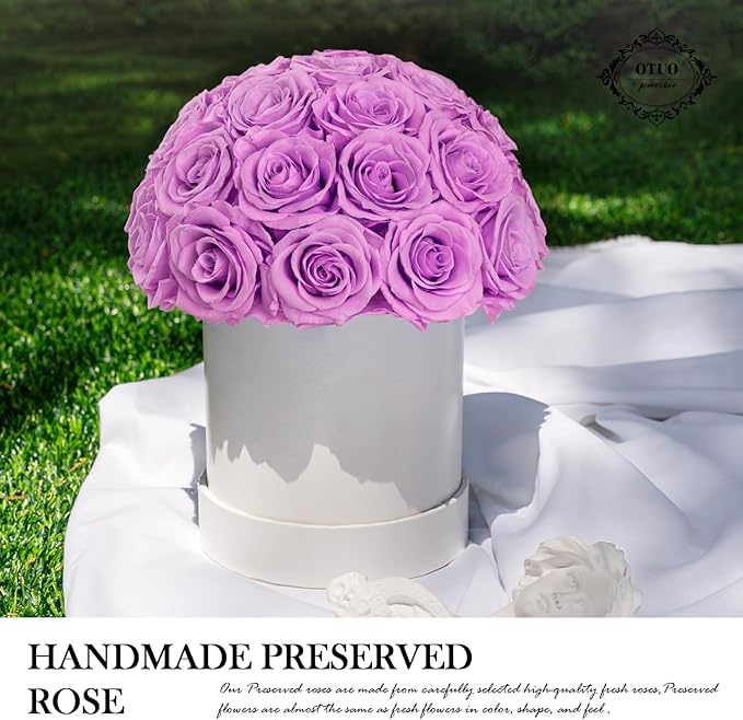 27 Preserved Roses in Round Dome Shape, Mother's Day Real Forever Flowers Rose Box, Eternal Rose Gift for Her Women Girl Friend Wife, Flower Gift for Valentines Day(Purple)