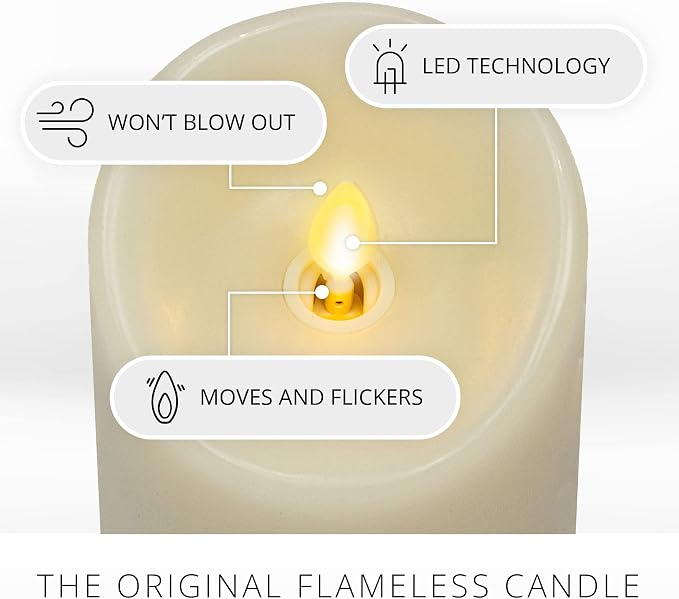 Luminara Scalloped Edge Flameless LED Candle - Ivory 3.5" x 5" - Real Wax Pillar Battery Operated Moving Flame w/Timer Unscented 1000Hr Runtime
