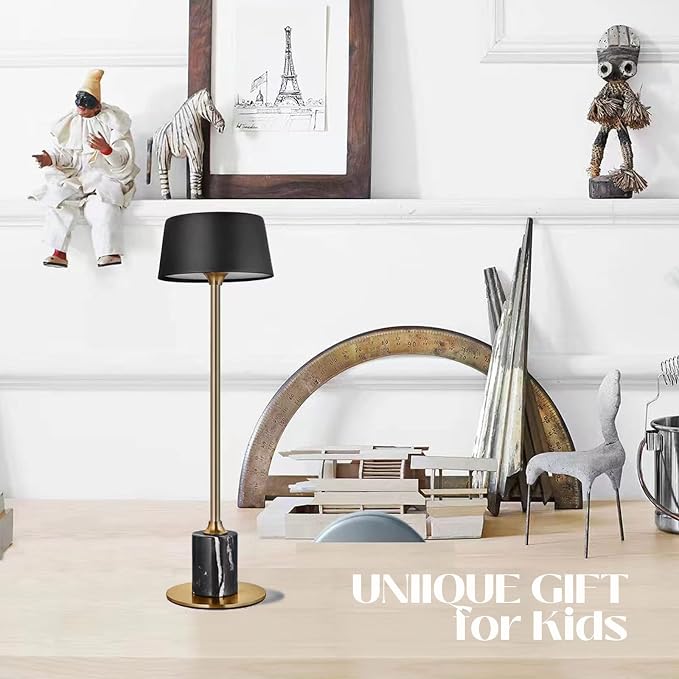 Cordless Table Lamp Set of 2, Rechargeable and Battery Operated, Powered by 2000mAh Battery, 18-Hour Run Time, Dimmable,Black and Gold Lamp for Bedroom, Kitchen,Restaurant, Buffet and Cafe