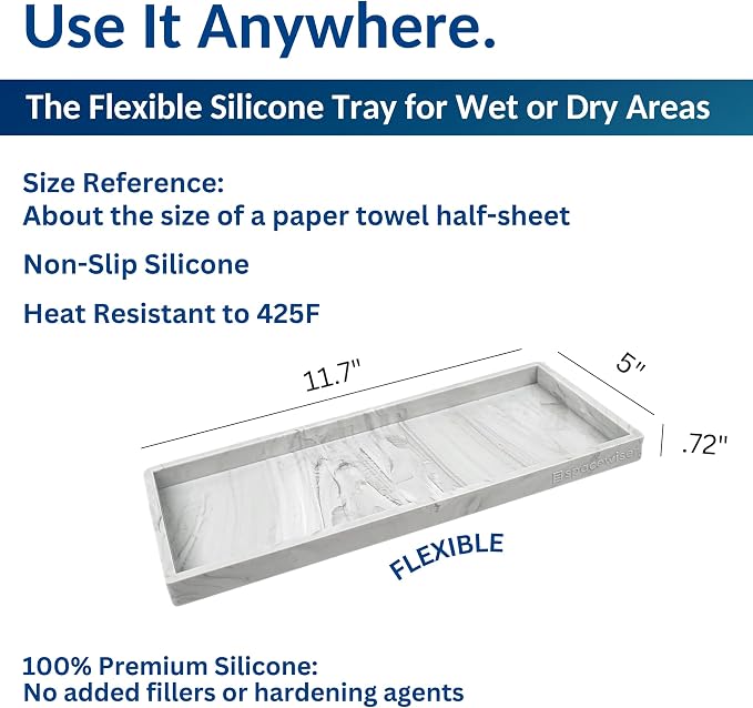 Spacewiser Countertop and Vanity Tray - 11.7" Silicone Bathroom Counter Tray, Dish Soap Trays for Kitchen Counter, Sink Organizer Accessories Caddy, Toilet Laundry Shower Makeup Mat Oil Holder Coffee
