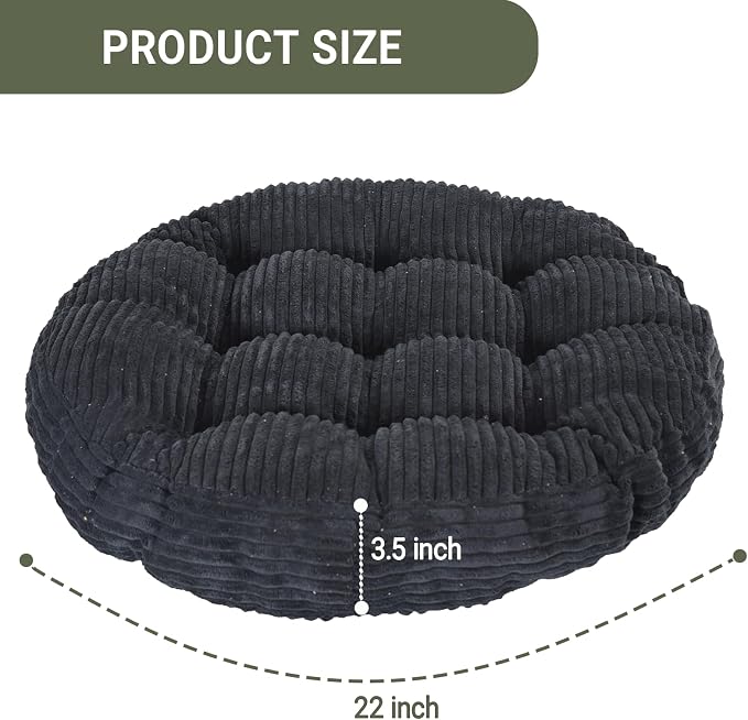 Large Floor Pillow for Adults, 22x22" Memory Foam Floor Cushion with Corduroy Cover, Round Floor Sitting Cushions for Meditation, Lounge,Seating for Yoga, Tatami Living Room (2, Round-Black)
