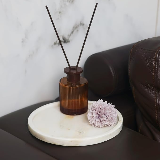 Natural Marble Vanity Tray, Round, 8.3 Inch, with Anti-Slip Pads, for Bathroom, Jewelry, Perfume Display, Coffee Table Decor (Chinese White Marble)