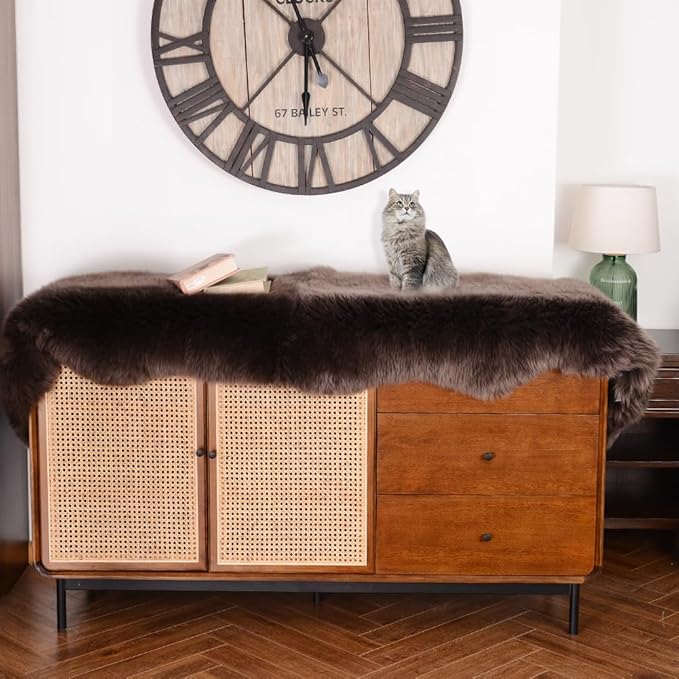 IRIWOOL Premium Genuine Fur Sheepskin Rug Real Australia Sheepskin Natural Luxury Fluffy Lambskin Fur Area Rug Seat Covers for Kids Bedroom Sofa Chair Cover (Dark Walnut, Double Pelt/2ft x 6ft)