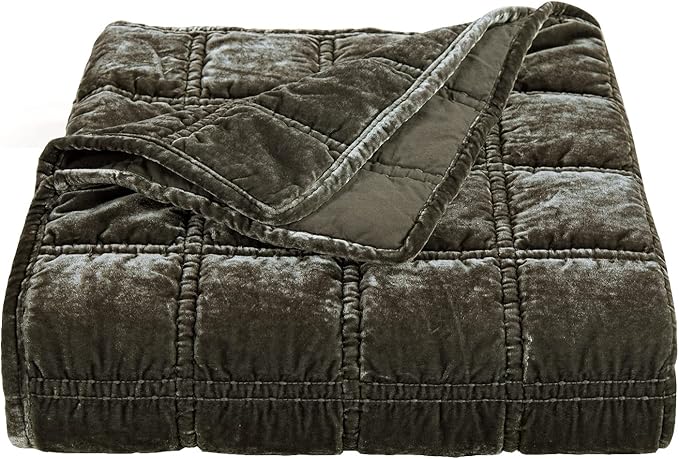 HiEnd Accents Stella Faux Silk Velvet Throw Blanket Fern Green, 50x60 inch, Double Stitch Plush Soft Cozy Blankets, Luxury Decorative Throws for Couch, Bed, Sofa, Chair