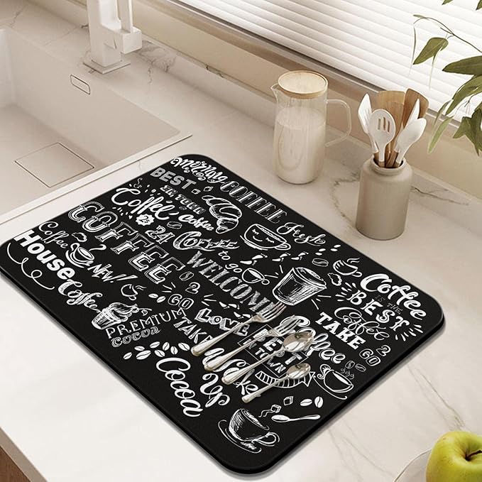 Absorbent Hide Stain Anti-Slip Coffee Bar Mat, 24inx18in, Fit Under Coffee Machine, Dish Drying Mat for Kitchen Countertops