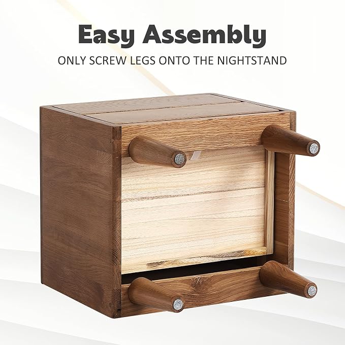 Solid Oak Wood Nightstand, Bedside Table with 2 Drawer, Mid-Century Luxury Night Stand, Modern Sofa Side End Table, Farmhouse Wooden Night Stand Bedside Table for Bedroom, Easy Assembly, Light Walnut