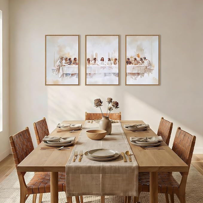 KAIRNE Jesus Last Supper Framed Canvas Wall Art Set, Christian Twelve Apostle Wall Decor, Bible Renaissance wall Painting, Religious Picture Art Print for Living Room, Bedroom, Church-24 x36 x3