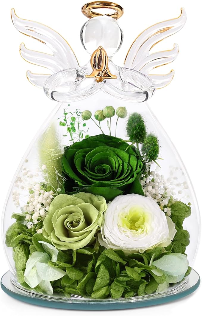 Bessol Gifts for Mom Birthday Flowers for Women Mothers Day Flowers for Delivery Preserved Roses Forever Flower in Glass Angel Figurines Fresh Eternal Rose for Grandma Wife Sister Daughter Friends