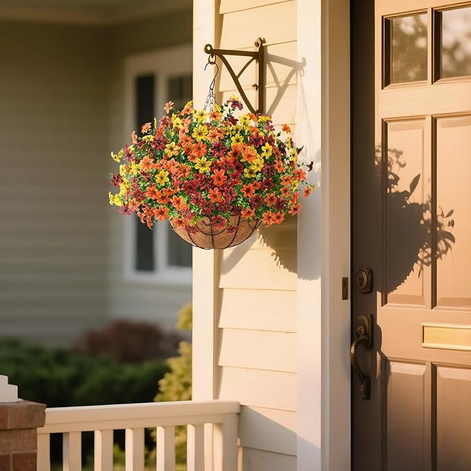 Artificial Flowers Fake Hanging Basket for Outdoor Spring Summer Decoration, 12 Bundles Faux Hanging Plants UV Resistant, Realistic Silk Flower for Outside Planters Porch Patio Balcony Yard Garden