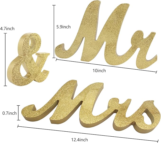 JOYLEX Mr Mrs Sign for Wedding Table, Mr and Mrs Wooden Letters, Large Mr. & Mrs. Party Decoration Items, Head Table Wedding Sign for Anniversary Party Valentine's Day Vintage Decor-Golden