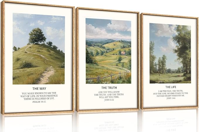 BICERE Large Christian Bible Framed Canvas Wall Art Set,Jesus Verse Vintage Wall Decor,Nature Scripture Landspaces Art Prints,Religious Artwork for Living Room,Dining Room,Farmhouse-16 x24 x3