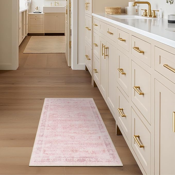 Small Pink Rug 2x3, Aesthetic Area Rug for Girls Bedroom Bedside Vanity, Cute Rug for Nursery Kids Room Dorm Washable Non Slip, Low Pile Thin Indoor Door Mats for Entryway Entrance Kitchen