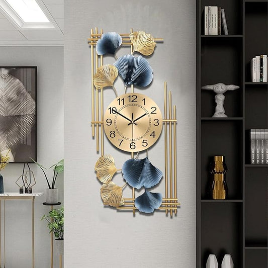 Large Wall Clocks for Living Room, Silent Non Ticking Battery Operated Oversized Square Modern Wall Clock for Bedroom Kitchen Farmhouse Office Home Wall Decor-12.3x28.4Inch(Ginkgo Leaf)