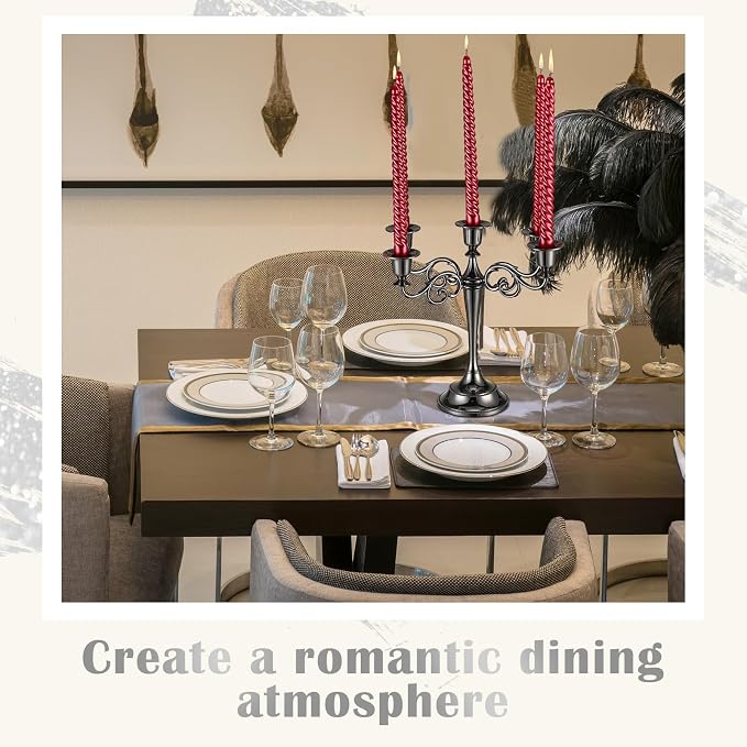 Dandat 3 Pcs 5 Arm Metal Candelabra 10.24 Inch Tall Candlestick Holders Gothic Candle Holder for Home Wedding Church Halloween Theme Party Table Centerpieces(Black)