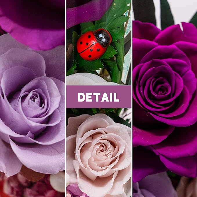 Forever Flower Gifts for MOM:Perfect Mothers Day Flowers for Mom Wife Grandma-Preserved Flower with Symbolic Ladybugs–Flowers for Delivery Prime on Anniversary Birthday (Purple)