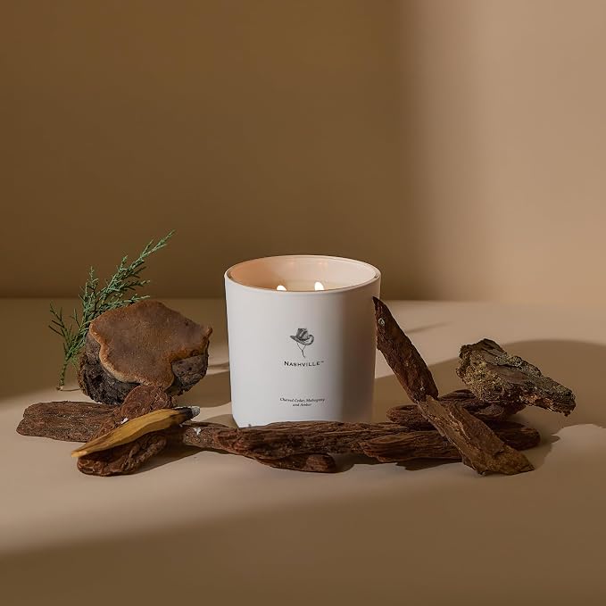 Archipelago Botanicals Nashville Luxe Candle, Charred Cedar, Mahogany & Amber, Warm Woodsy Scented Candle, Elegant White Glass Jar, Premium Wax Blend, Double Wicks, 100 Hour Burn, 13 oz