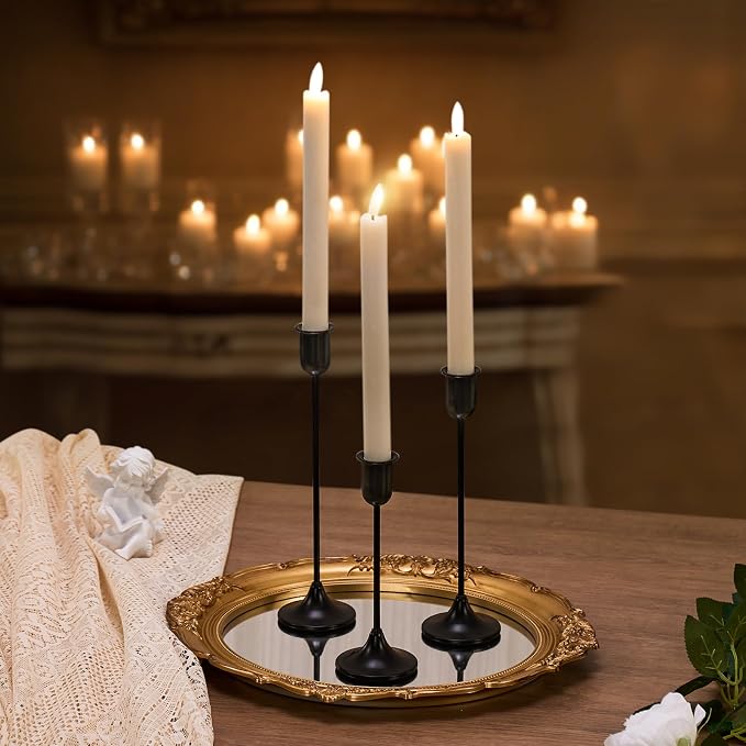 Black Taper Candle Holder 6 PCS, Vintage Candle Stick Candlestick Holders | Flameless Candle Holder Modern Decorative Table Centerpiece, Cozy Atmosphere for Home Decor, Wedding, Candlelit Dinner Party