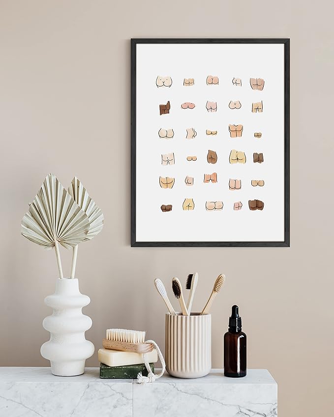 HAUS AND HUES Funny Butts Collage Cute Bathroom Decor Art Print Sign Wall Art Poster | 12" x 16" UNFRAMED