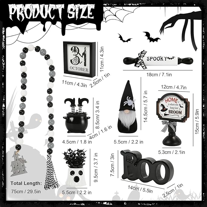 Halloween Decorations 8PCS Tiered Tray Decor, Cute Tabletop Halloween Decor for Home Tray Shelf Mantel Coffee Bar Office Table Centerpieces Farmhouse Rustic Spooky Wood Signs