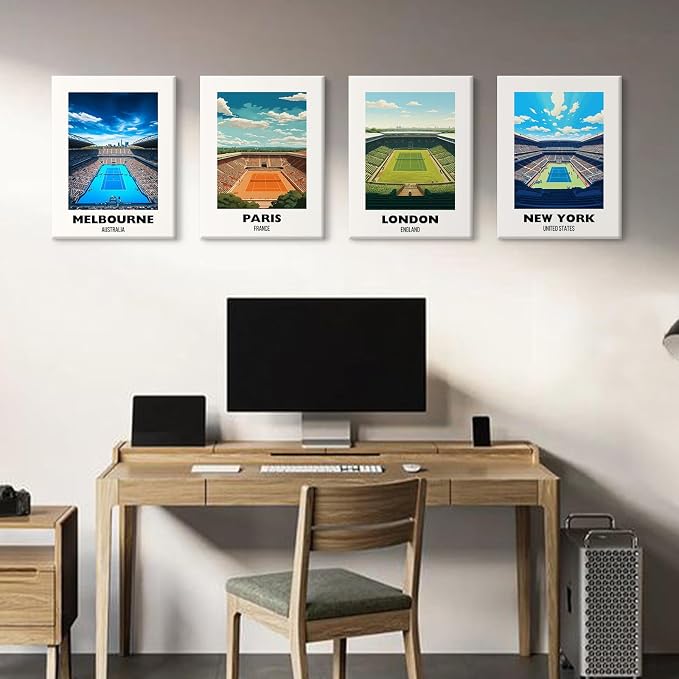 Grand Slam Wall Art Tennis Canvas Poster Sports Wall Decor Tennis Gym Prints Athlete Pictures Fashion Poster Grand Slam Club Artwork Center Painting for Living Room Bedroom 12x16 Inch Ready to Hang