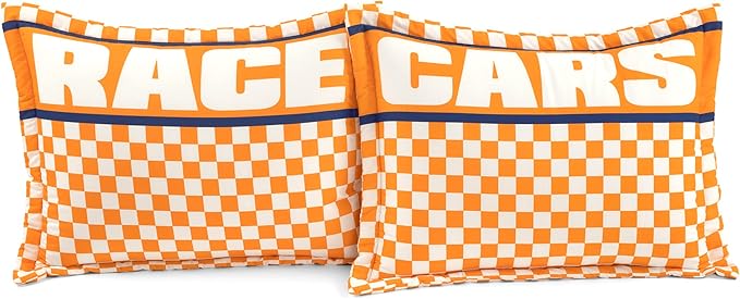 Lush Decor Racing Cars Reversible Comforter Queen Size 5 Piece Set Full/Queen Gray & Orange - Kids Bedding Set Queen Comforter - Car Decor