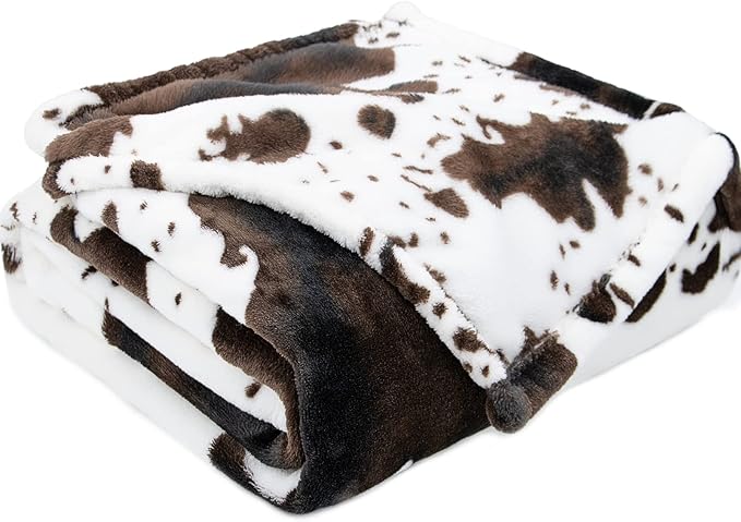 Cow Print Blanket for Couch Bed, Cow Gifts for Teens Girls Boys Women, Soft Plush Fuzzy Fleece Throw Blanket for Adults Kids, Cozy Warm Farmhouse Home Room Decor, Brown White 50x60 Inch