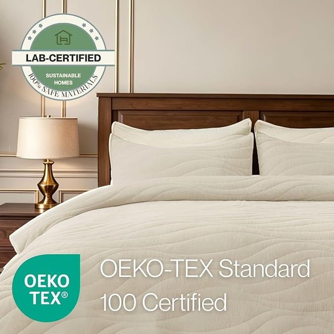 DOWN HOME Crinkle Textured Velvet Quilt Set with Shams, All-Season Luxury Modern Bedding,Easy Care Comforter,Ultra-Soft,Lightweight & Breathable, Cali King, Ivory White