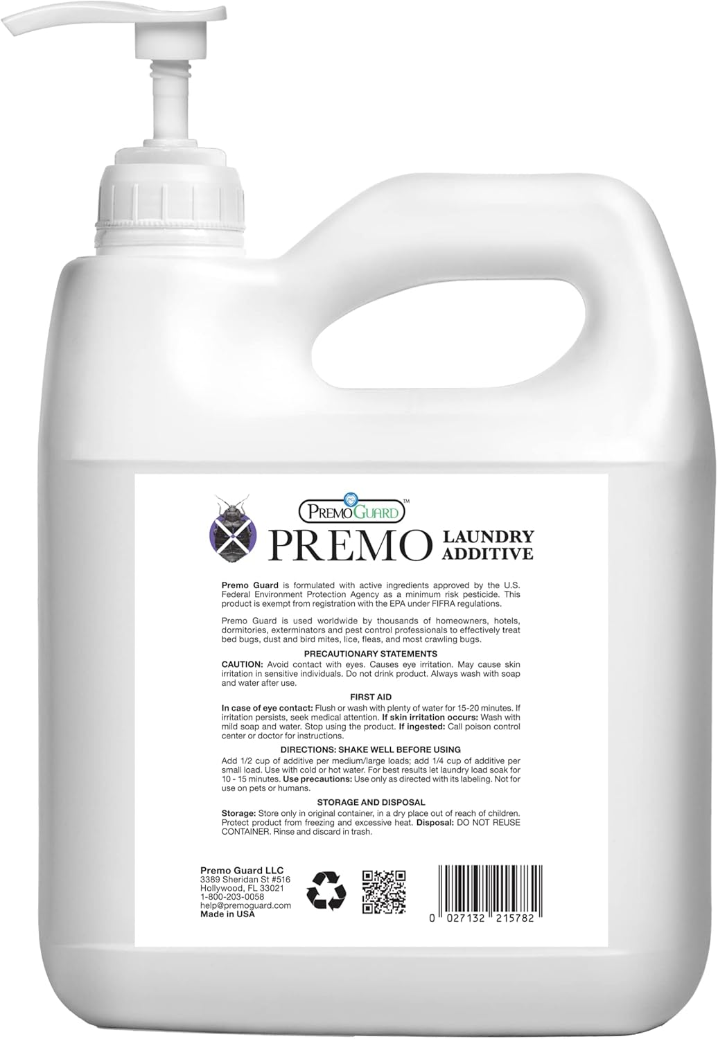 Premo Guard Bed Bug, Mite & Lice Laundry Detergent Additive 128 oz – Child & Pet Friendly – Stain & Odor Free – Best Natural Non-Toxin Treatment