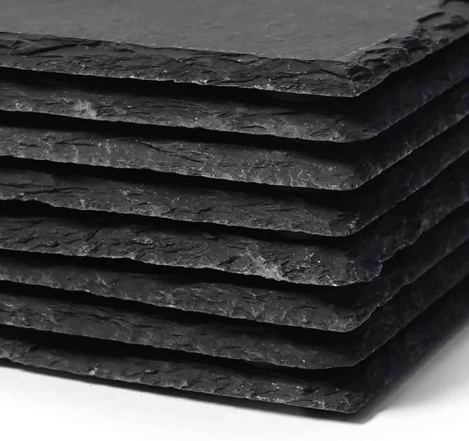 48 Pack 4 Inch Slate Coasters,Black Blank Slate for Laser Engraving,Square & Round Slate Coasters Bulk for Home & Bar Table Protection (24 Square + 24 Round)