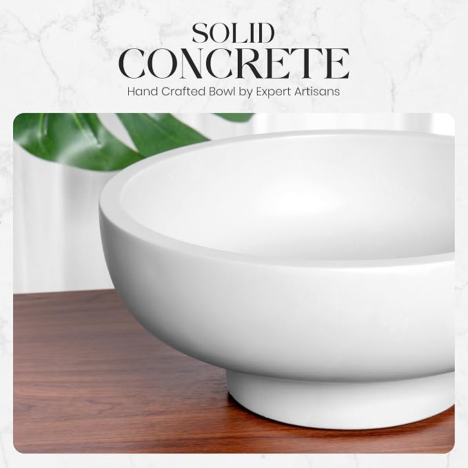 Concrete Fruit Bowl – Large Decorative Pedestal Bowl for Kitchen Counter, Entryway, or Coffee Table – Modern Catch – All Key Bowl – Heavyweight Centerpiece for Home Decor (Stone Grey)