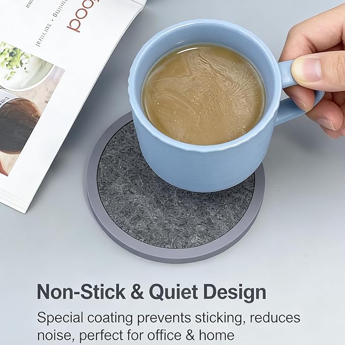 Absorbent Coasters for Drinks with Holder - 6packs, Silicone Coaster with Soft Felt Insert (4.3 inch Coasters with 4.5 inch Holder, Heathered Dark Gray)