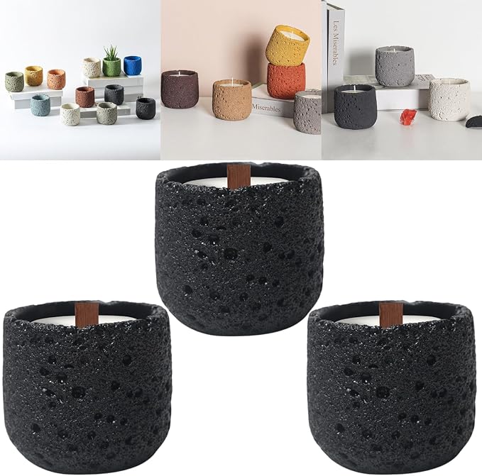 Cement Candle Container in Black, Stylish and Durable, Empty Cup for Wax Pouring and Aromatherapy, Perfect for Home Décor and Gifts, 3pc