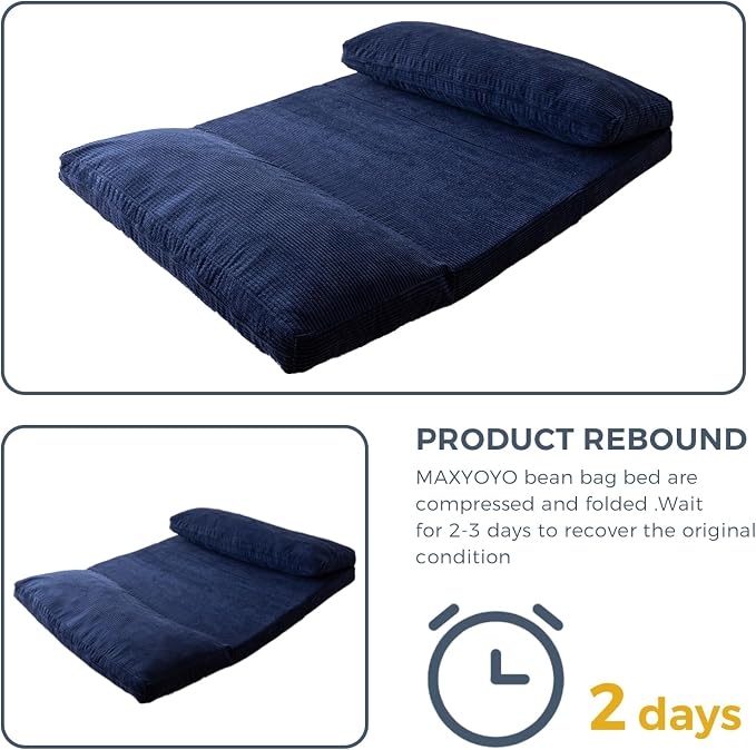 MAXYOYO Folding Sofa Bed, Extra Thick and Long Floor Sofa Convertible Chair with Washable Cover, Floor Couch Lounge Bean Bag Bed for Living Room, Navy, 39x91 Inch