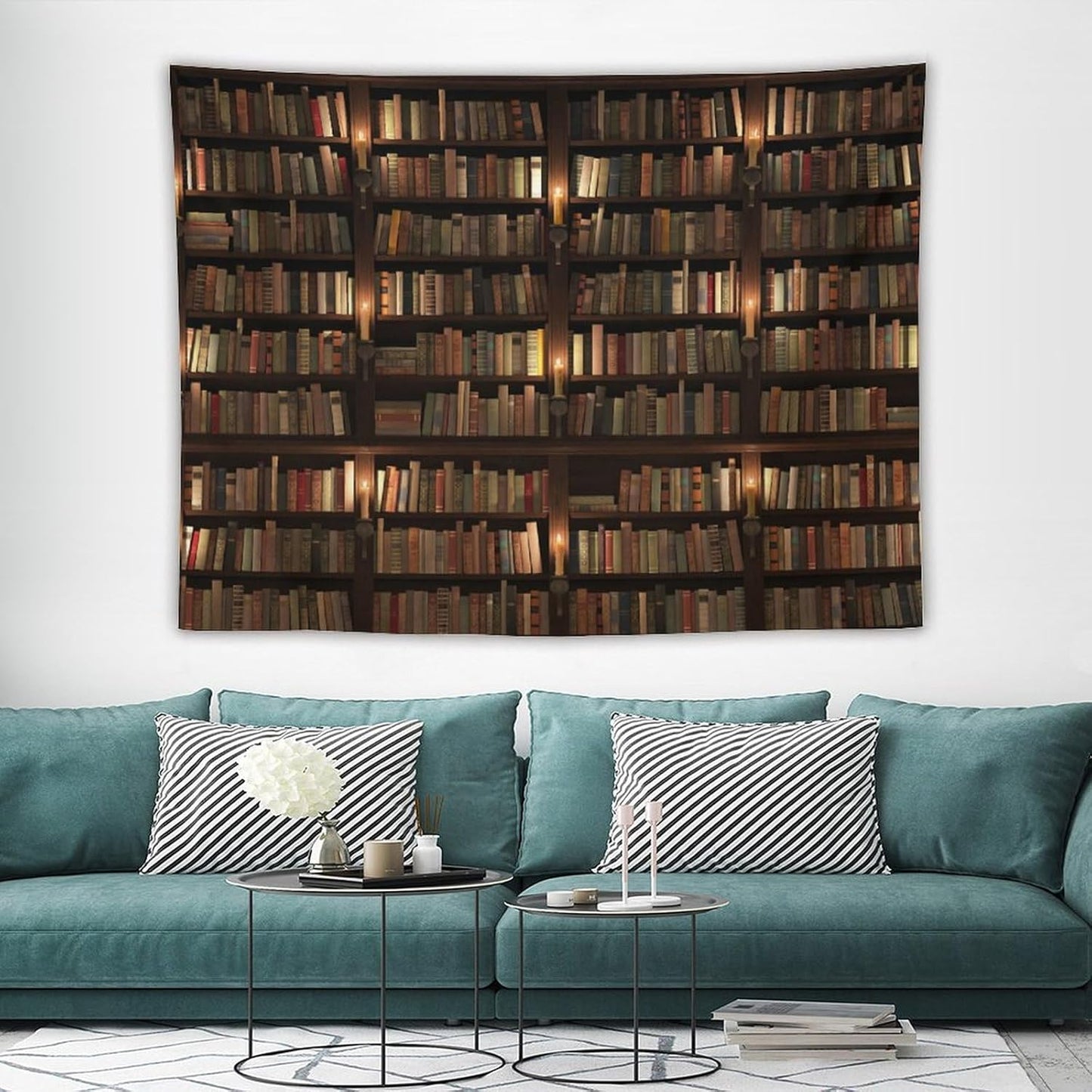 Kurtect Bookshelf Tapestry,Retro Library Bookcase Antique Mid Century Pattern Print Tapestries for Party Beach Picnic Blankets Tablecloths Living Room Wall Deocr, 60x80 in