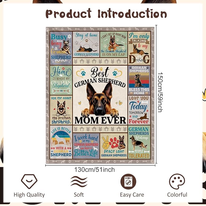 Wxiben German Shepherd Gifts for Women - German Shepherd Blanket for Dog Lovers/Owners German Shepherds Mom Gift Dog Birthday Throw Blanket for Home Sofa Couch Bed 60x50in
