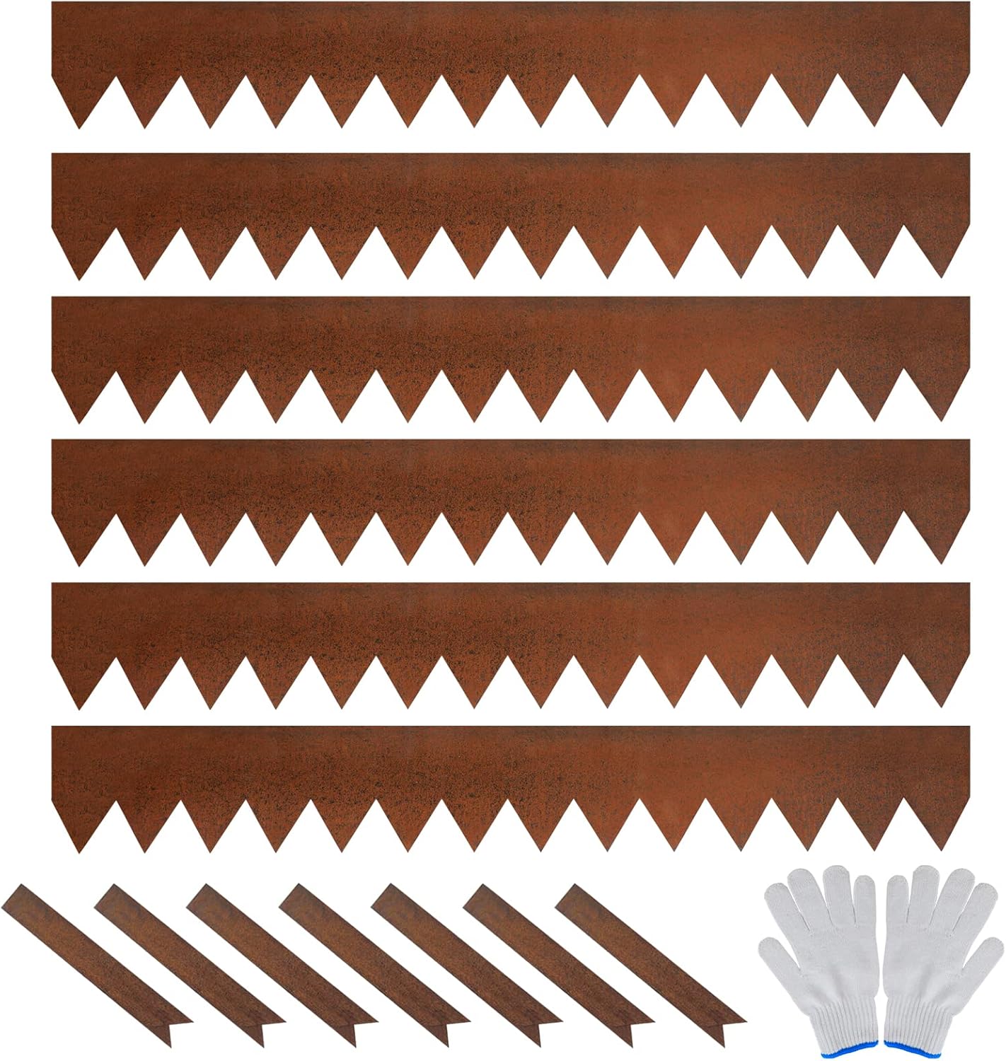 Worth Garden 6 Pack Pre-Rusted Cor-Ten Steel Landscape Edging - 40" L x 5.5" H Each (20ft Total) - No-Dig Hammer-in Heavy Duty 14-Gauge Metal Border w/ 7 Clips & Gloves - Edge for Lawn Yard