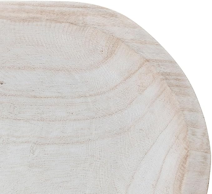 Bloomingville Hand-Carved Paulownia Wood Bowl with Whitewashed Finish