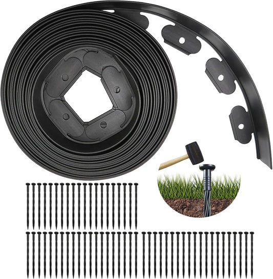 Landscape Edging 66ft, 2IN Tall Garden Edging with 60pcs Archoring Spikes, Flexible Lawn Edging Borders Kits, Plastic Edging for Landscaping, Garden Fence, Flower Beds, Paving Edging, Black