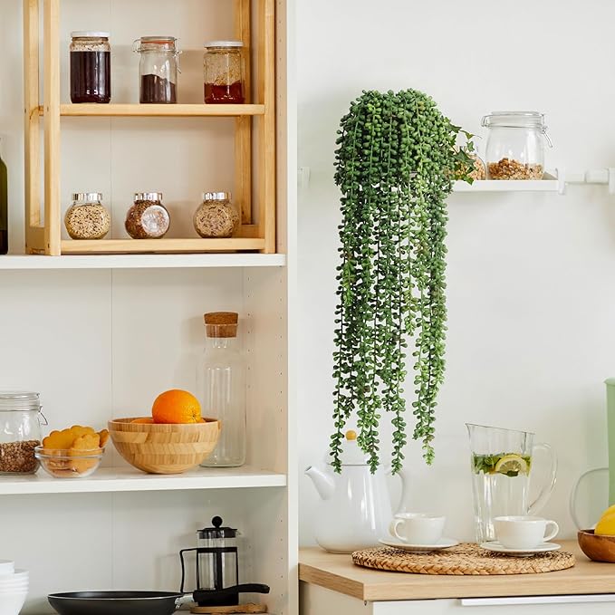 dallisten 10 Pcs Artificial Succulents Hanging Plants, Fake String of Pearls Greenery Plants, Decoration for Wall Home Backdrop Garden Windows Balcony Indoor and Outdoor (10PCS Green)