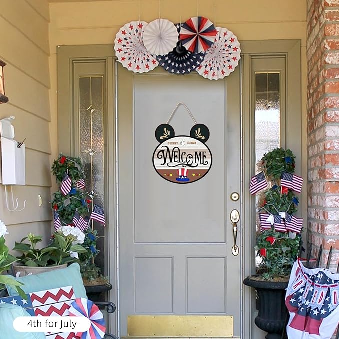 15.7'' Cute Mouse Seasonal Interchangeable Home Sign for Front Porch,18pcs Interchangeable Hanging Vertical Welcome Door Sign for Farmhouse/Wall/Porch Decor and Housewarming Gift