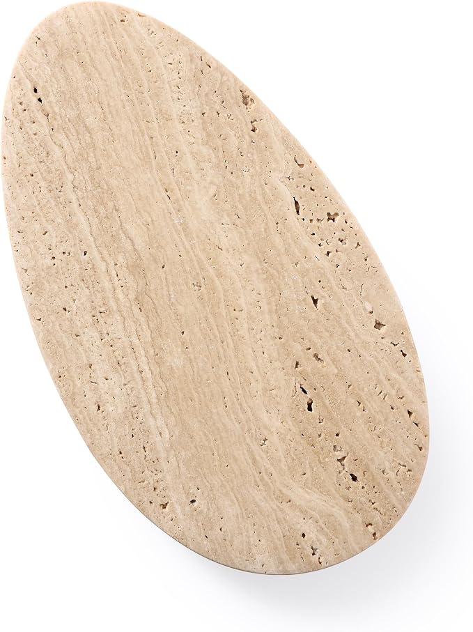 Natural Travertine Tray, Modern Decorative Stone Tray for Coffee Table, Jewelry Display Organizer for Rings Necklace, Candle Holder Catchall for Living Room Bathroom Vanity Decor (L)