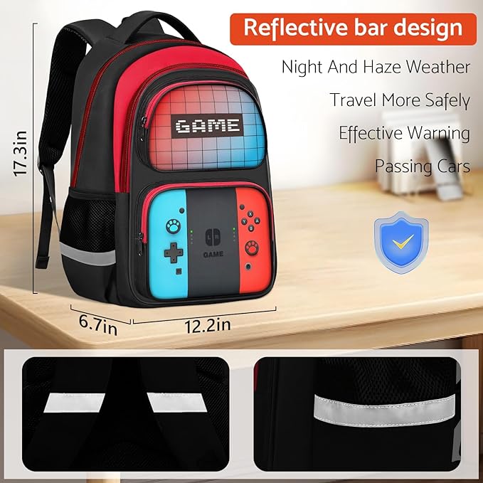 TILYTADLY School Backpack for Boys - HFHTDC Gamer Boys Backpack for Kids Children Teens Elementary Middle School - Students Bookbag Ages 6-18,17″ Video Game Bookbag Travel Back Pack