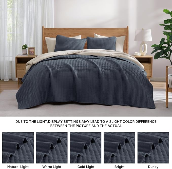 WRENSONGE Blue Grey California/Oversized King Size Quilt Bedding Set with 2 Pillow Shams -3 Pieces Lightweight Soft Bedspreads Coverlet for All Season